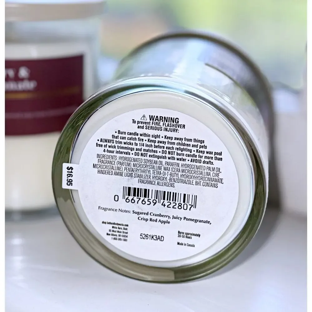 Lot of 3 Bath & Body Works Cranberry & Pomegranate Single Wick Candle
